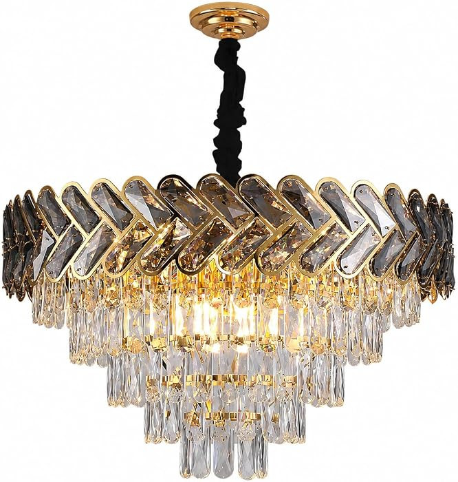 24-Inch Round Gold Crystal Chandelier for Dining Room, 9-Light | Amazon (US)