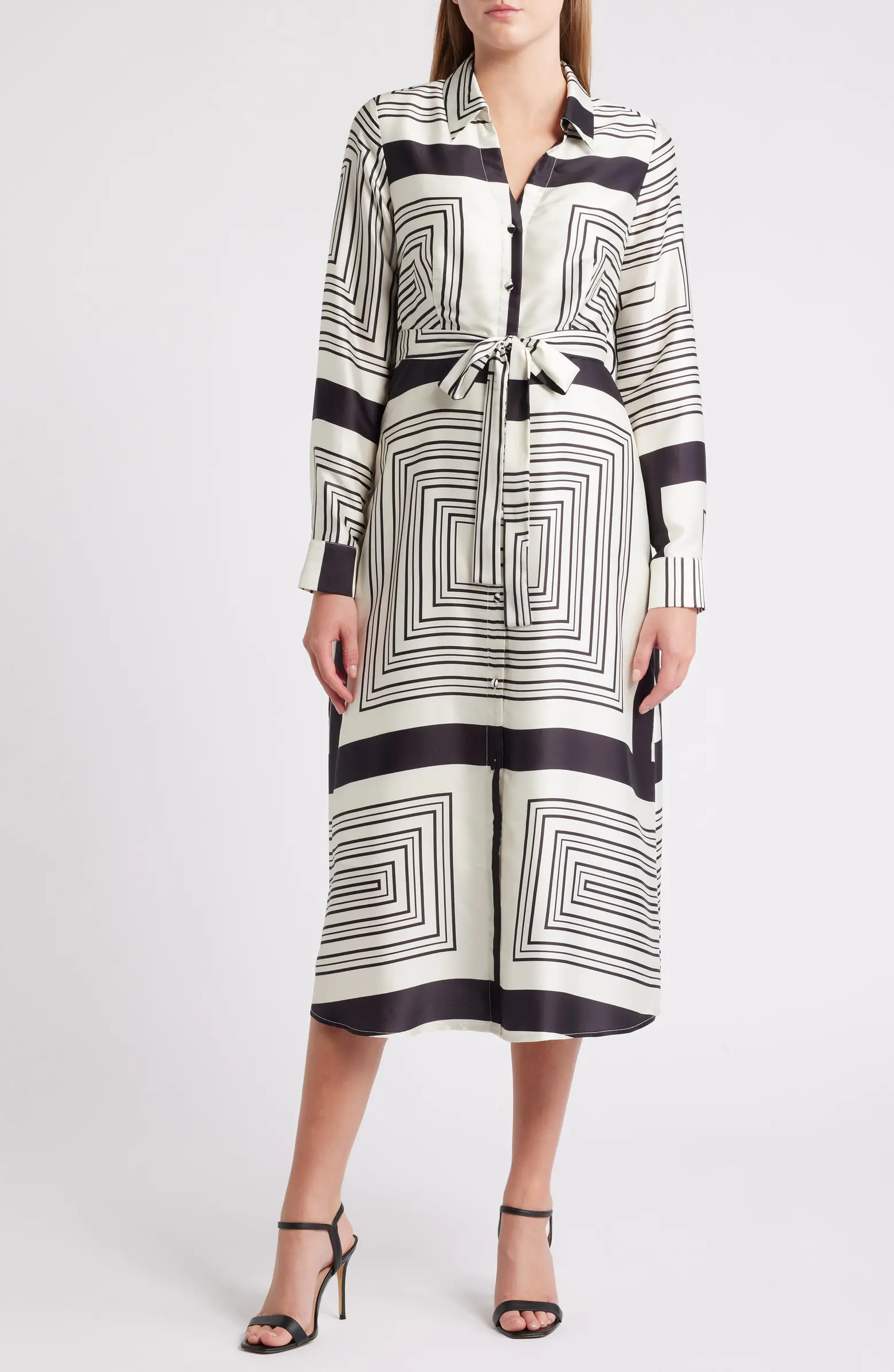 Geo Print Long Sleeve Satin Midi Dress | Nordstrom