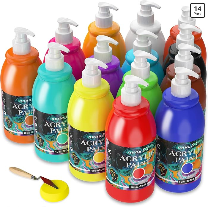 unuaST Acrylic Paint Sets for Adults, 14 Colors Large Bulk Acrylic Paints kits Rich Pigment Art P... | Amazon (US)