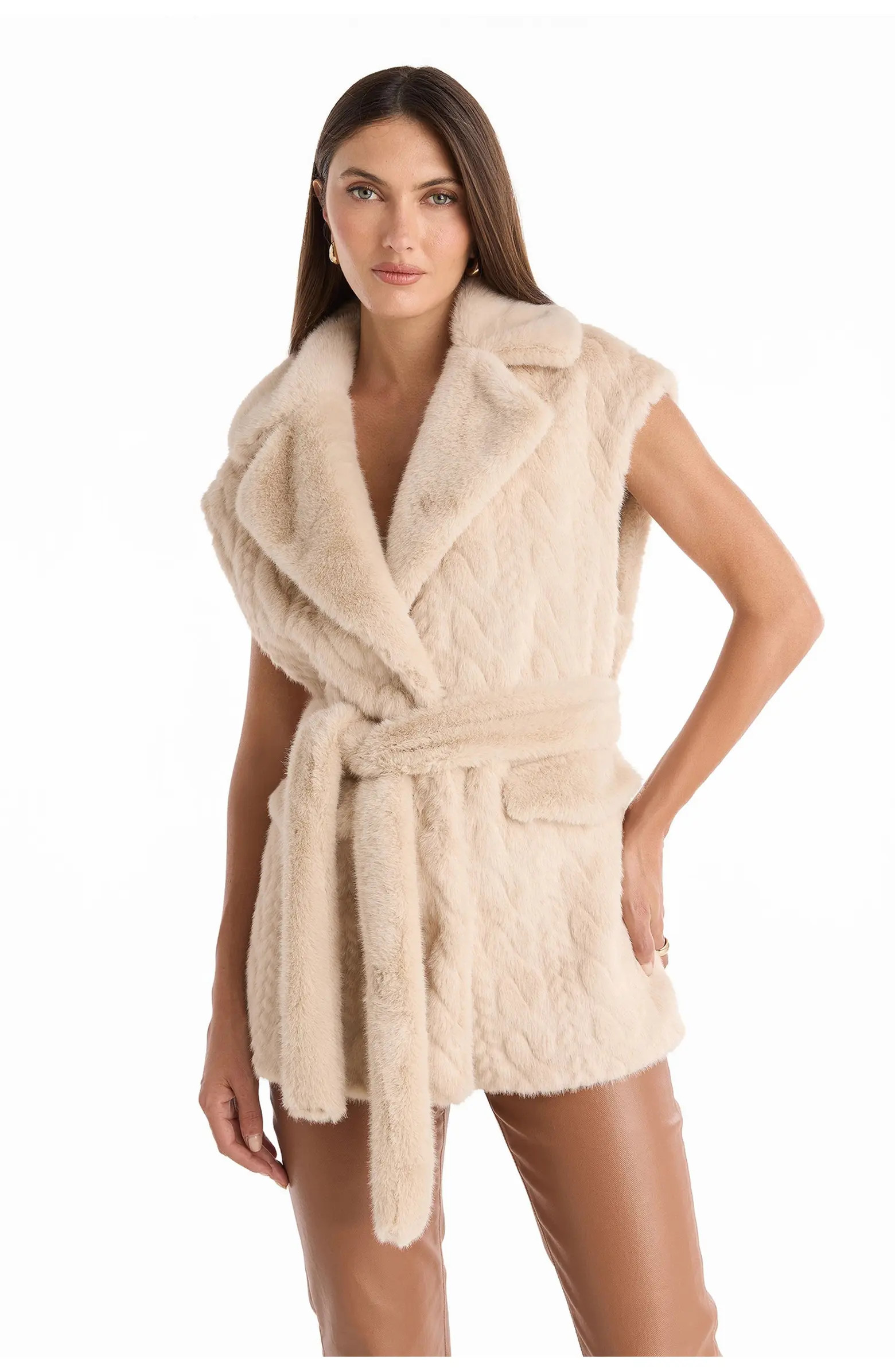 Leone Cable Knit Faux Fur Vest | Nordstrom