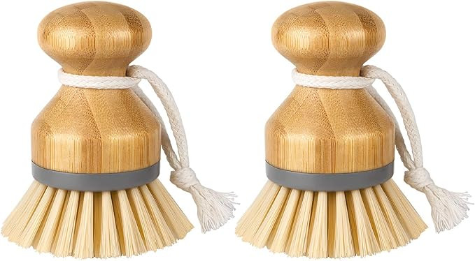 MR.SIGA Bamboo Palm Brush, Scrub Brush for Dishes Pots Pans Kitchen Sink Cleaning, Pack of 2 | Amazon (US)