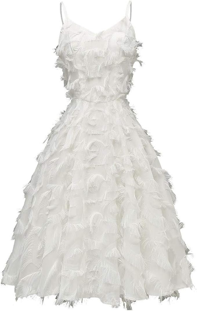 Women Formal Dress for Wedding Evening Party Club Sexy Sleeveless V-Neck Feathers A Line Pleated ... | Amazon (US)