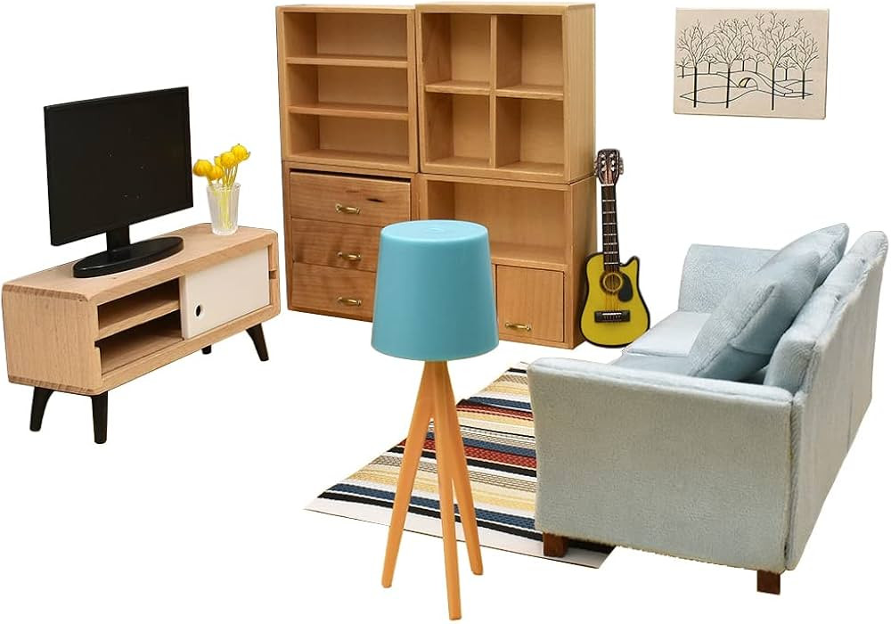 iLAND Dollhouse Furniture and Accessories, Miniature Sofa & TV Cabinet & Bookshelves & Guitar & D... | Amazon (US)