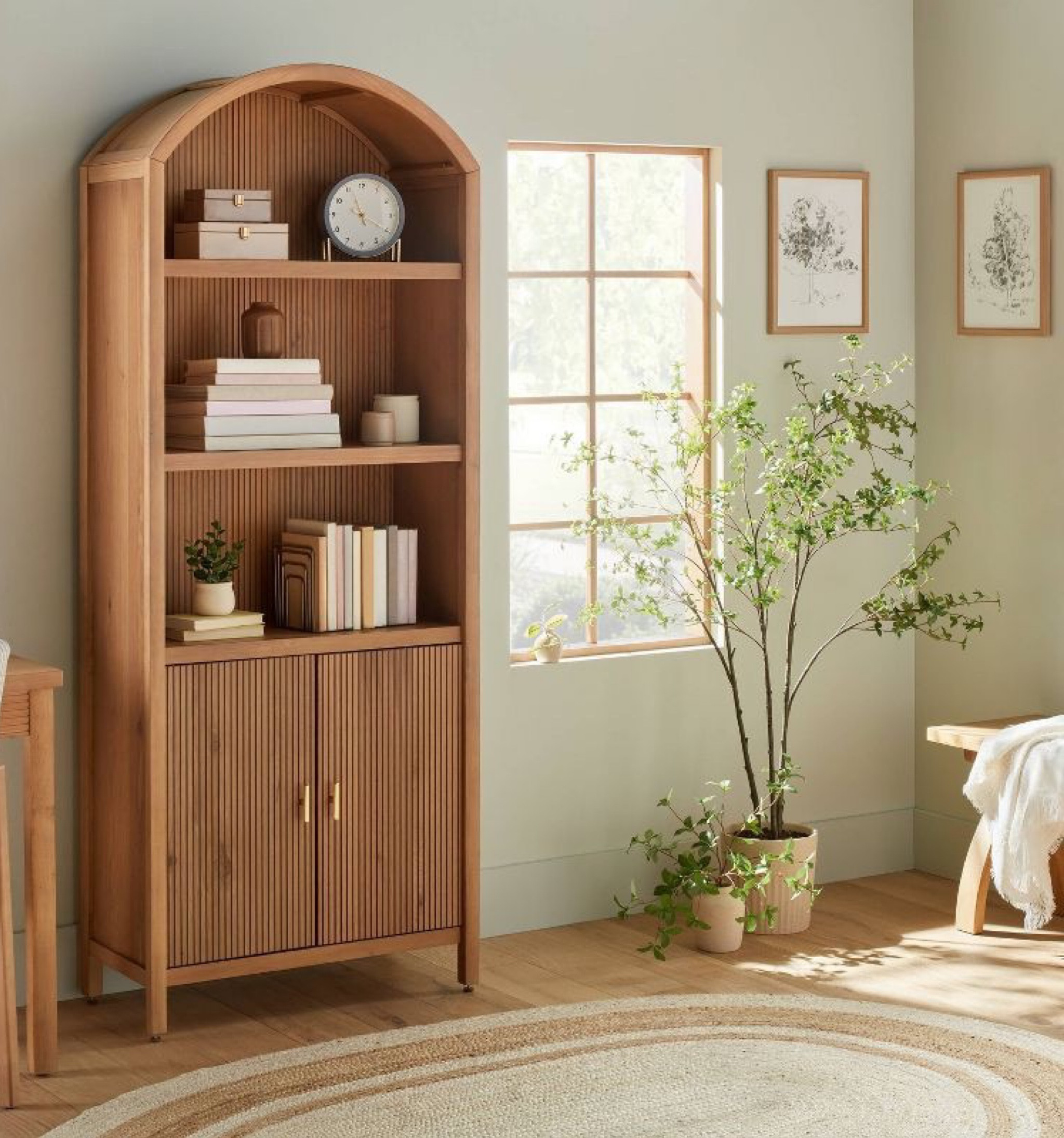 Absolutely love this arched wood bookshelf and bench

Home decor
Tabletop
Bookends
Throw blanket
Faux Plant
Arched
Shelf styling
Books
Vases throw pillow
Living room
Magnolia
Joanna Gaines
Interior design
Bedroom 
Grooved wood arch bookcase