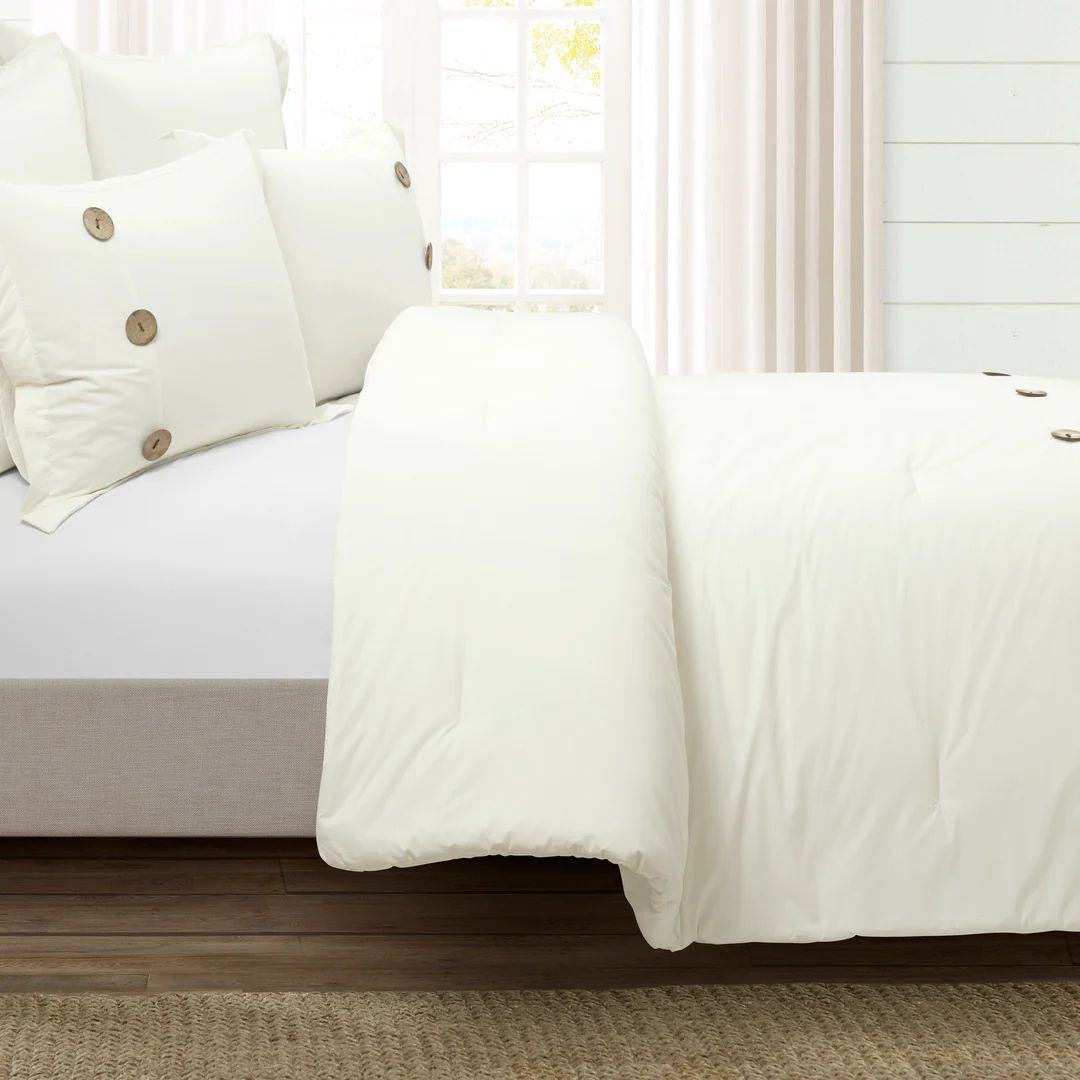 Linen Button Comforter 5 Piece Set | Lush Decor