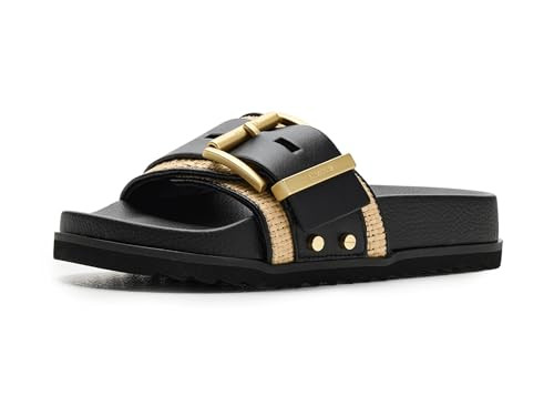AllSaints Women's Shoes Ellie Raffia Slider Natural/Black Size 11 | Amazon (US)