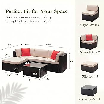 Devoko 5 Pieces Patio Furniture Sets All Weather Outdoor Sectional Patio Sofa Manual Weaving Wick... | Amazon (US)