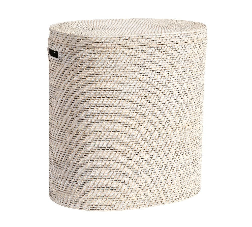 Tava Handwoven Rattan Divided Hamper | Pottery Barn (US)