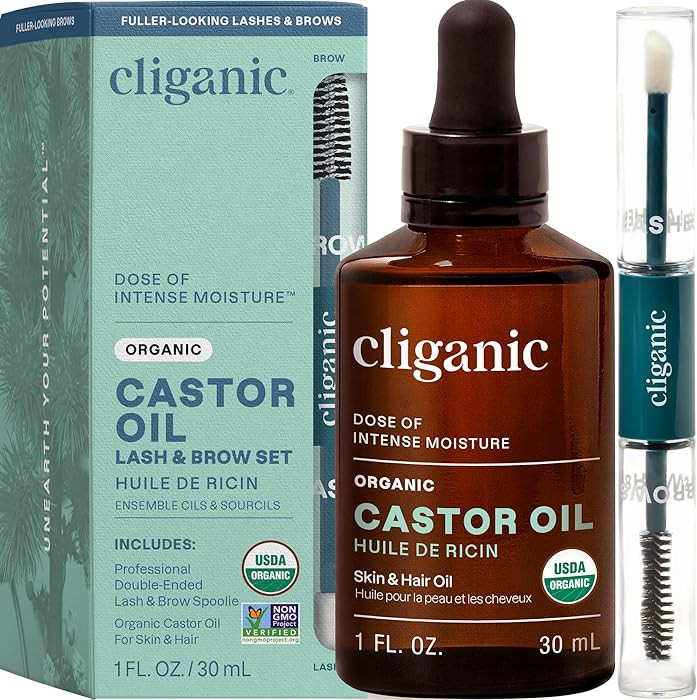 Cliganic Organic Castor Oil, 100% Pure (1oz Glass Bottle with Eyelash Kit) - For Eyelashes, Eyebr... | Amazon (US)