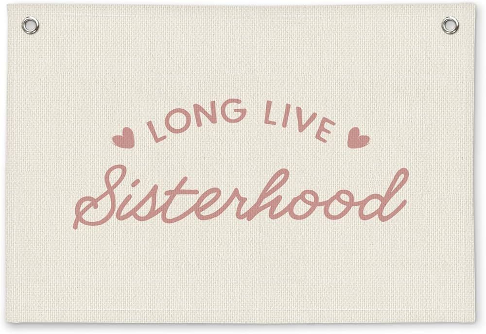 Pink Long Live Sisterhood Girls Room Decor - Linen Banner Wall Hanging Canvas Banner Flag Decor f... | Amazon (US)