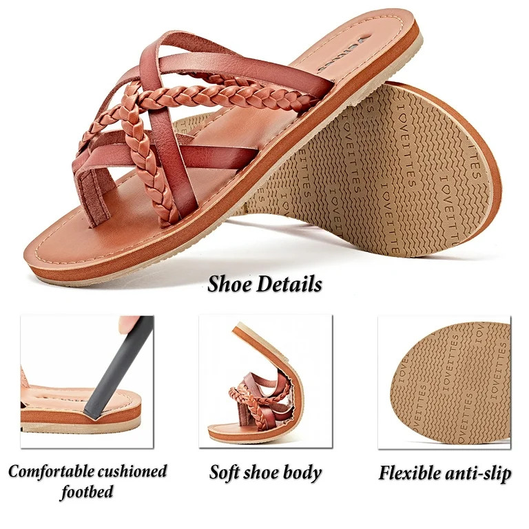 Ataiwee Women's Flat Slide Sandals - Casual Comfort Braided Multiple Cross Pinstripe Flat Summer ... | Walmart (US)
