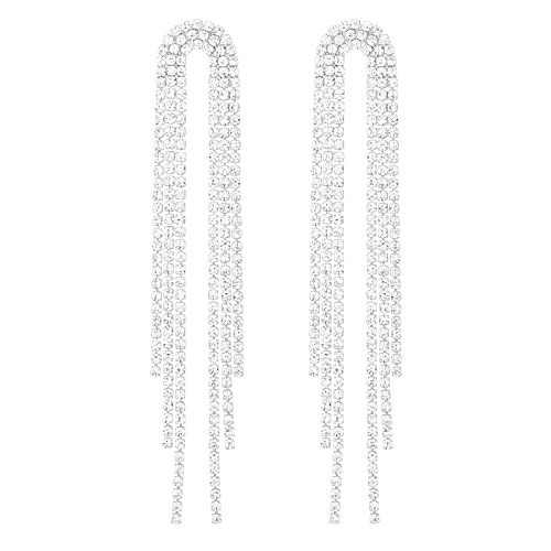 SELOVO Big Chain Tassel Statement Earrings Bridal Wedding Rhinestone Dangle Earrings | Amazon (US)