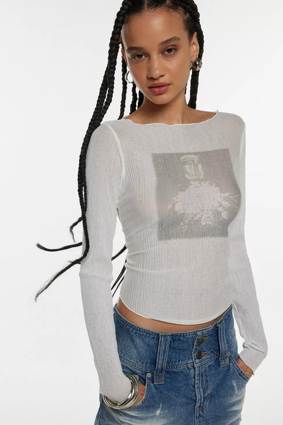 Photoreal Sheer Boatneck Long Sleeve T-Shirt | Urban Outfitters (US and RoW)