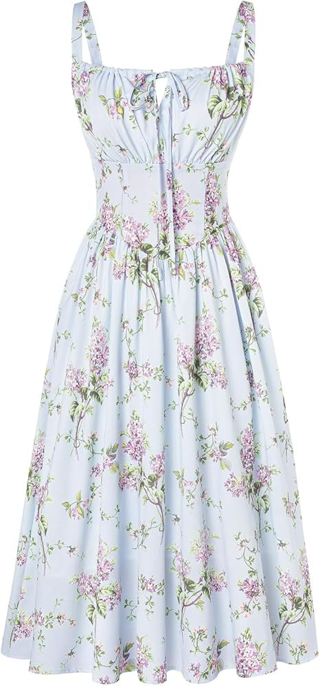 SCARLET DARKNESS Women's Floral Midi Dress Corset Sundresses 2026 Summer Spring Vacation Milkmaid... | Amazon (US)
