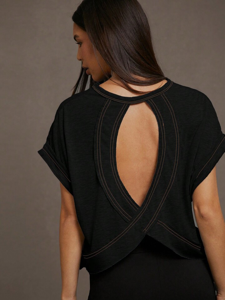 SHEIN Essnce Cut Out Back Crop Tee | SHEIN