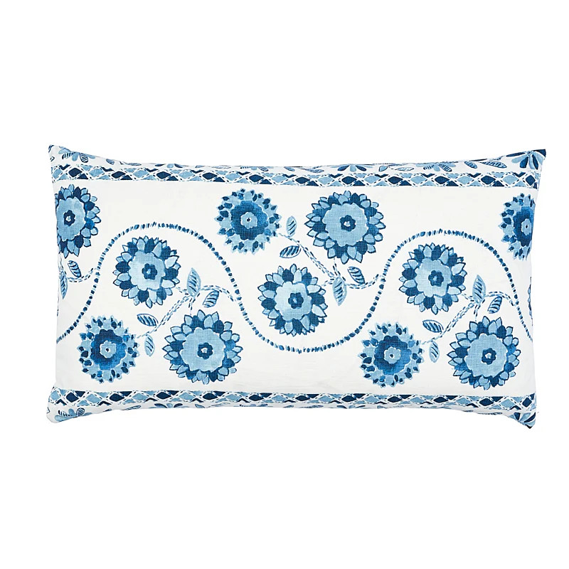 Zinnia Handmade Print Pillow in Blue | Over The Moon