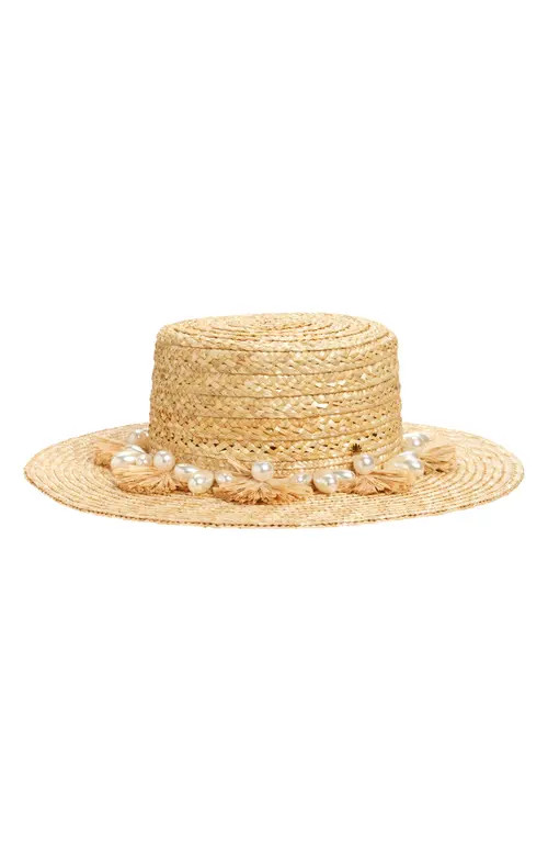 Lele Sadoughi Faux Pearl Straw Hat in Natural at Nordstrom | Nordstrom