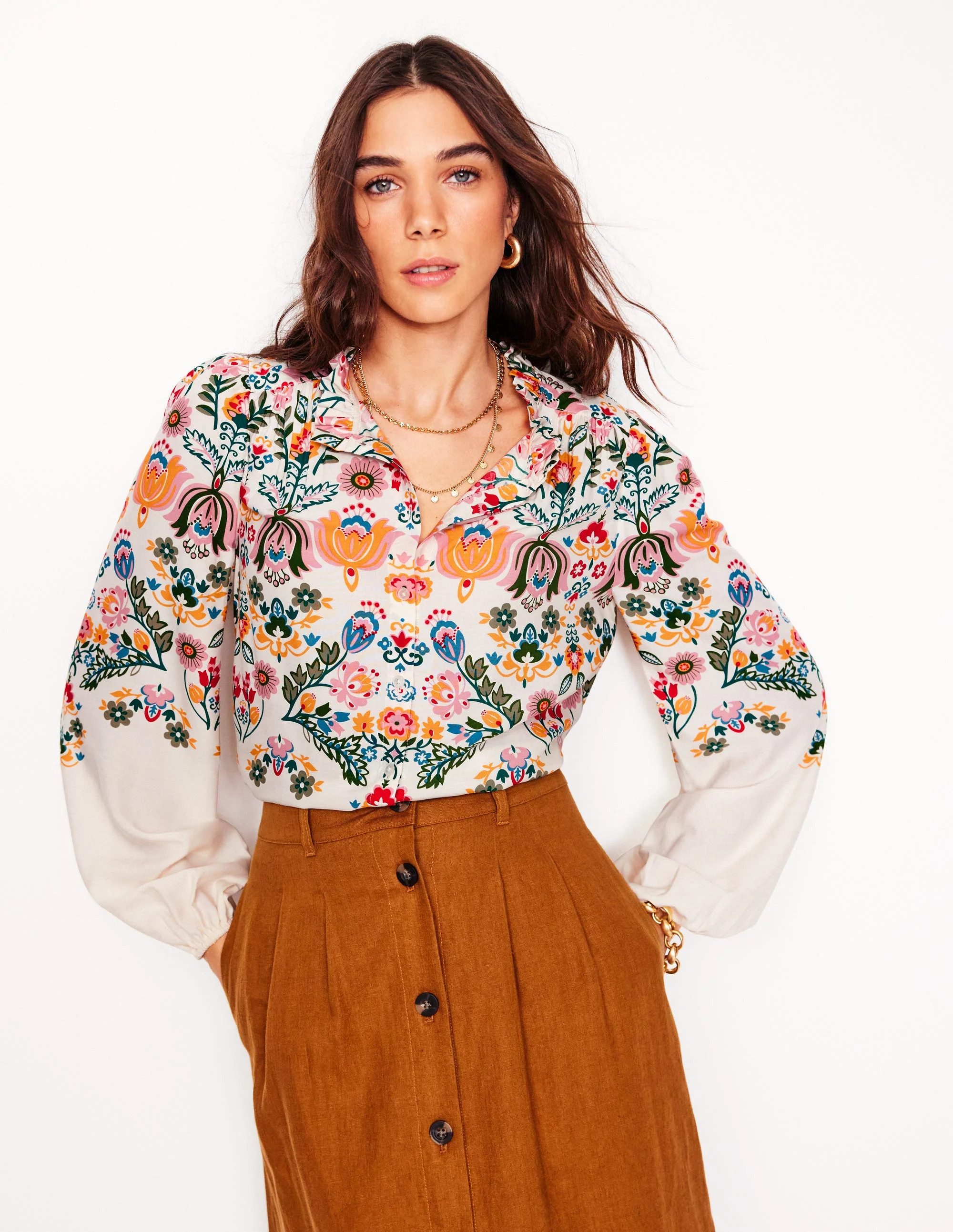Ruffle Collar Blouse-Ivory, Tulip Fusion | Boden (US)
