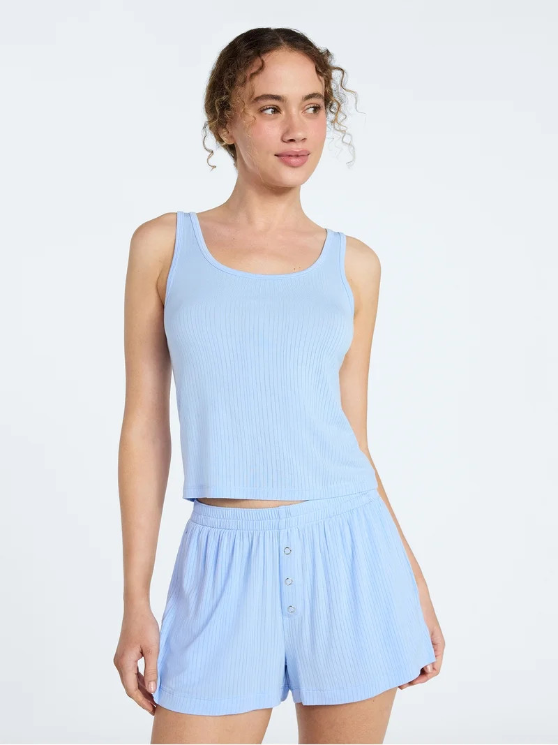 Joyspun Women’s Sleep Ribbed Modal Tank Top and Shorts Set, Size XS-XL, 2X-3X | Walmart (US)