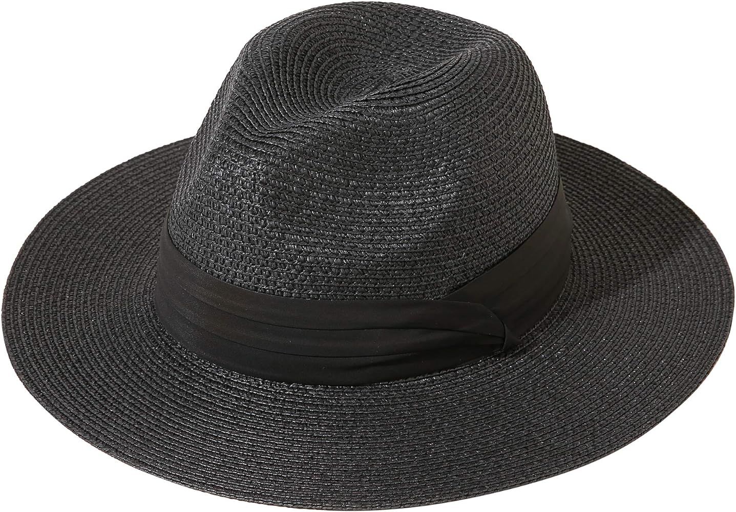 Lanzom Women Wide Brim Straw Panama Roll up Hat Fedora Beach Sun Hat UPF50+ | Amazon (US)