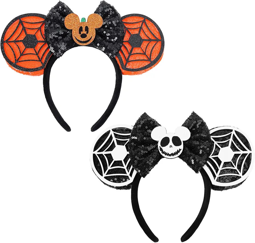 Halloween Mouse Ears Headband, 2 PCS Sequin Halloween Ears Jack and Pumpkin Halloween Headband fo... | Amazon (US)
