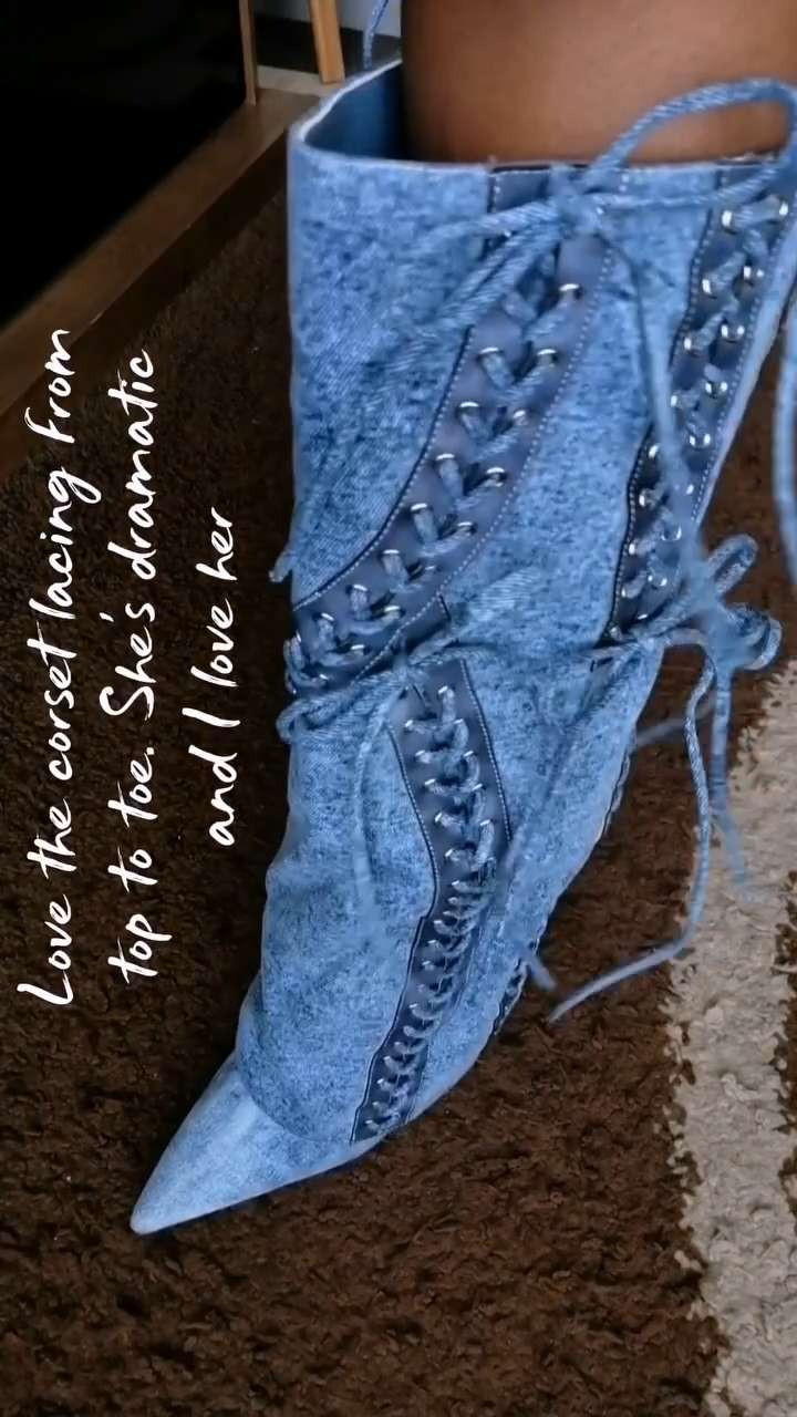 Akira really said bold footwear only, and I fully agree 🤍 

let me introduce you to the Gold Mantigna Denim Wedge Boot because she is not here to be ignored. Denim upper, bold corset-style lacing from top to pointed toe, knee-high shaft, wedge heel, and a fold-over shark boot silhouette that is giving absolutely everything. 

I'm 5'9, and I put on knee-high wedge boots because apparently the floor needed to be even further away😂 and bestie I have zero regrets. She is comfortable, she is statement, she is chic, and she commands every single room she walks into. 

And yes, I did the jump test because that's just how we review shoes around here 😂 Stability tested, comfort approved, and drama level?? through the roof.

Tall girlie, boot lover, AKIRA believer

#akira #akirafashion #akirashoes #denimboots #wedgeboots 

 #LTKgrwm #LTKootd #LTKTall