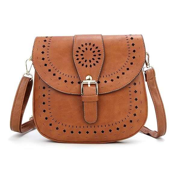 Forestfish Ladie's PU Leather Vintage Hollow Bag Crossbody Bag Shoulder Bag | Amazon (US)