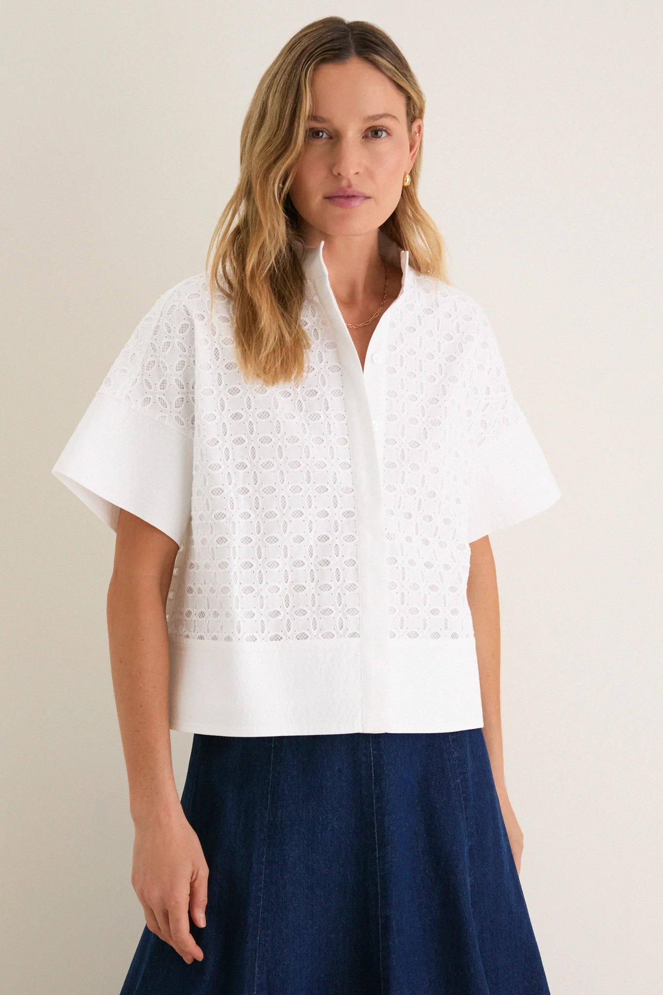 White Eyelet Sofia Stitch Shirt | Tuckernuck (US)