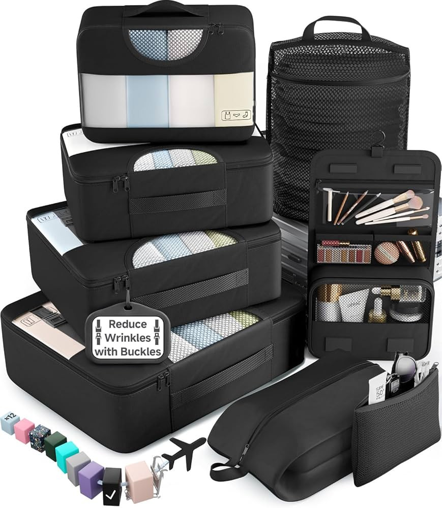 Veken 10 Set/8 Set Packing Cubes for Travel Essentials,Anti-Wrinkle Buckled Suitcase Organizer fo... | Amazon (US)