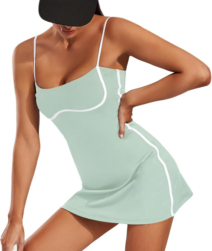 Move With You Womens Workout Tennis Dress with Built-in Bra & Shorts Pockets Sleeveless Exercise ... | Amazon (US)
