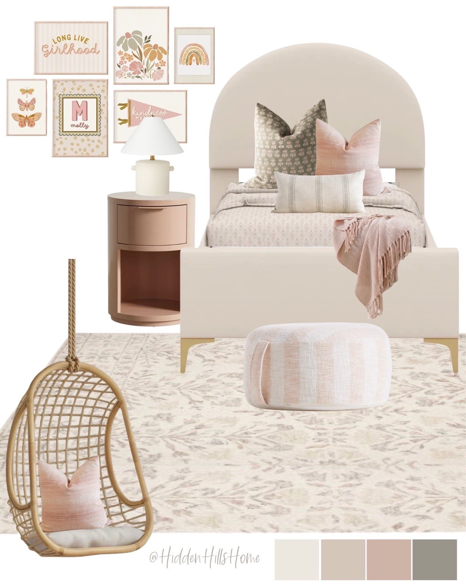 Girls room decor mood board, girls bedroom inspiration, cute ideas for a girls bedroom, toddler girls room #girlsbedroom