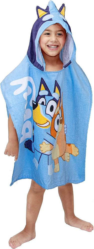 Jay Franco Bluey Piggyback Bath/Pool/Beach Hooded Poncho - Super Soft & Absorbent Cotton Towel, M... | Amazon (US)