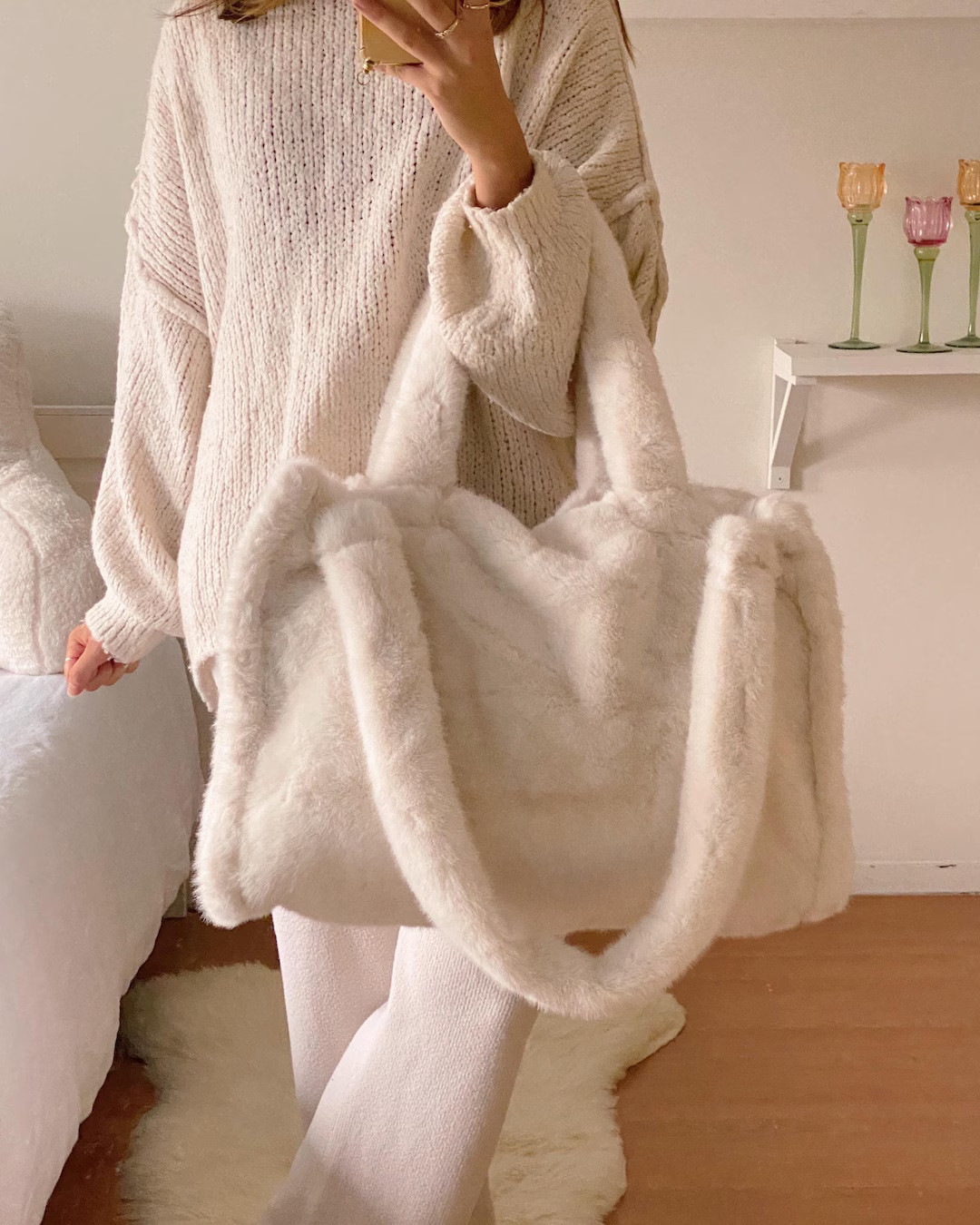 Fluffy Ivory Tote Bag, Faux Fur Weekend, Escape, Getaway, Travel Bag, Retreat Weekender, Soft, Lu... | Etsy (US)