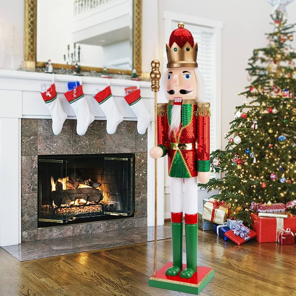 AMOR PRESENT 2.9Ft Christmas Nutcracker Figure, Large King Nutcracker Shiny Wooden Nutcracker for... | Amazon (US)