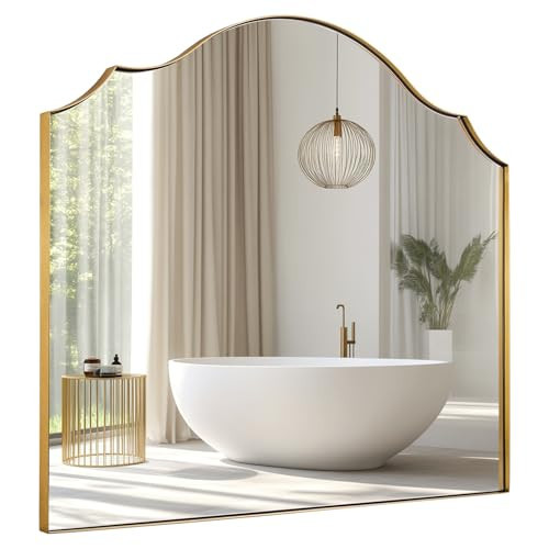 ANDY STAR Scalloped Arched Mantel Mirror, 32x28 Inch Brushed Gold Vanity Mirror in Stainless Steel Metal Frame, Vintage Wall Mirrors for Fireplace, Bedroom, Living Room, Entryway Hangs Vertically | Amazon (US)