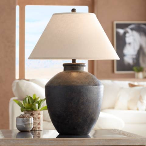 Franklin Iron Works Massa 29 1/2" Black Terracotta Jar Table Lamp | Lamps Plus