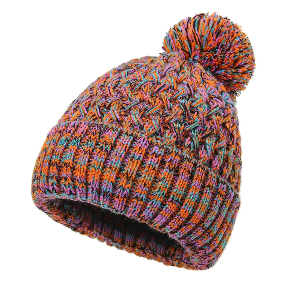 Ladies Single Layer Knitted Hat with Colorful Ball Pom Winter Head Warmth Pineapple Patterned Cap Beanie with pom-pom‌ - Walmart.com | Walmart (US)