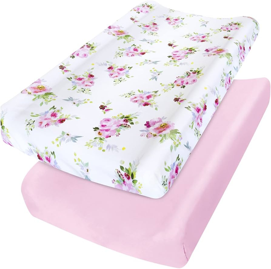Changing Pad Cover for Girls 2 Pack, Lovely Print Soft Diaper Change Table Sheets, Fit 32"x16" Co... | Amazon (US)