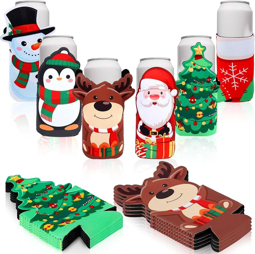 24 Pcs Christmas Party Supplies Beer Can Cooler Sleeves 12oz-16oz Cute Xmas Soda Beer Can Sleeves... | Amazon (US)