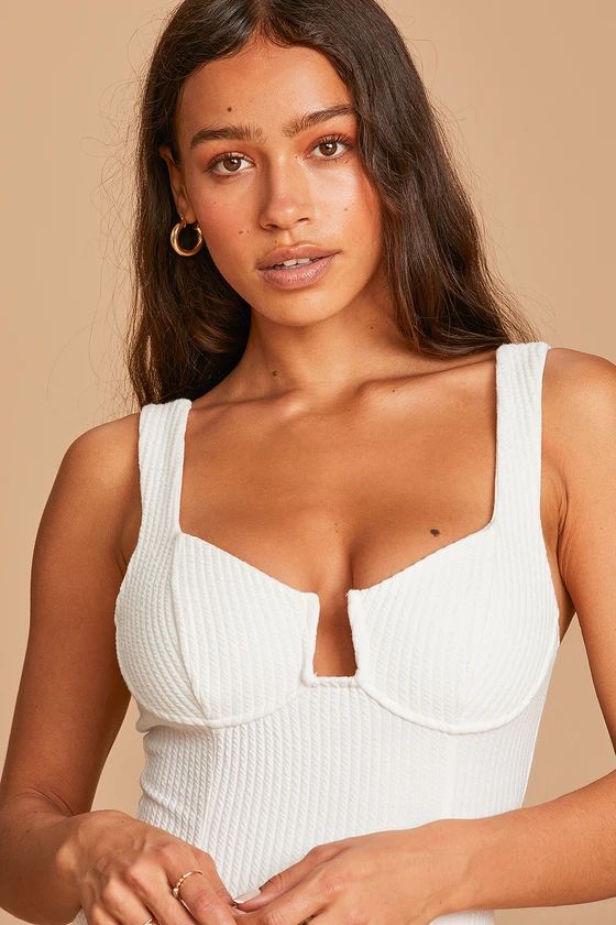 Aria White Ribbed Bustier Bodysuit | Lulus (US)