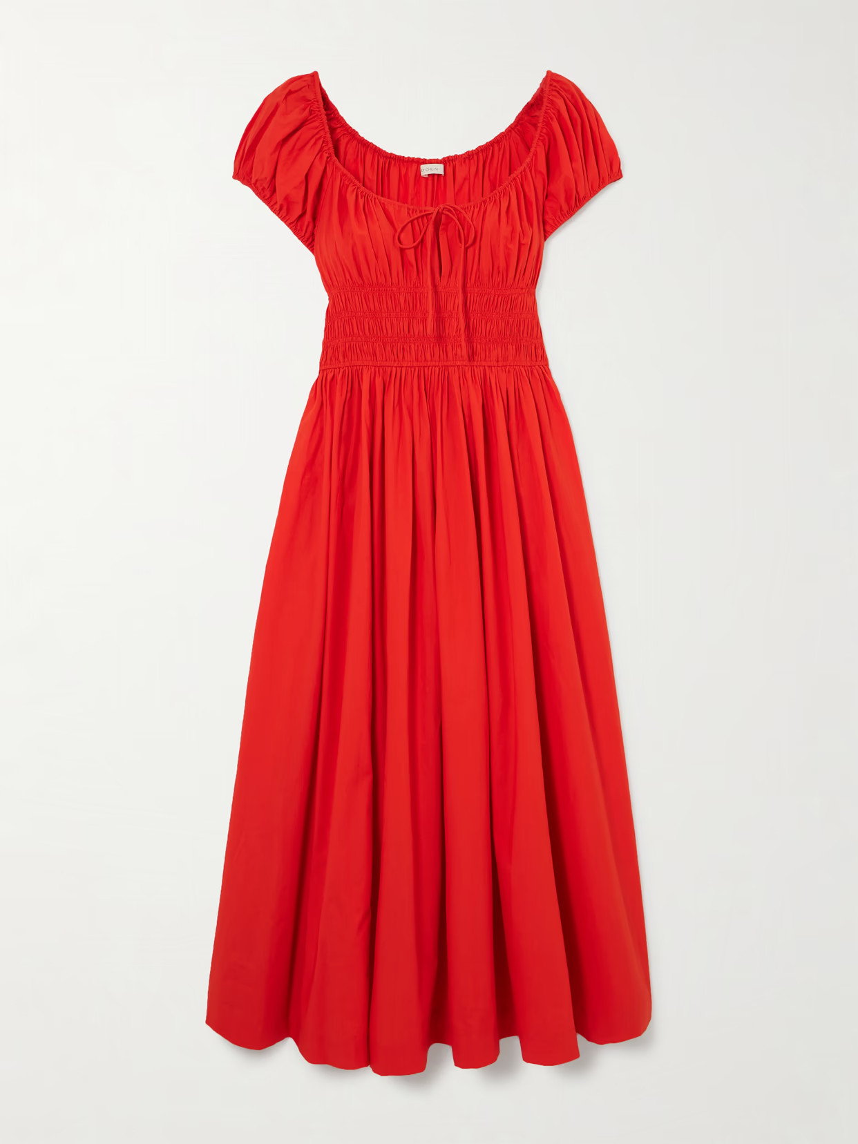 DÔEN - Quinn Tie-detailed Shirred Organic Cotton-poplin Midi Dress - xx small | NET-A-PORTER (US)