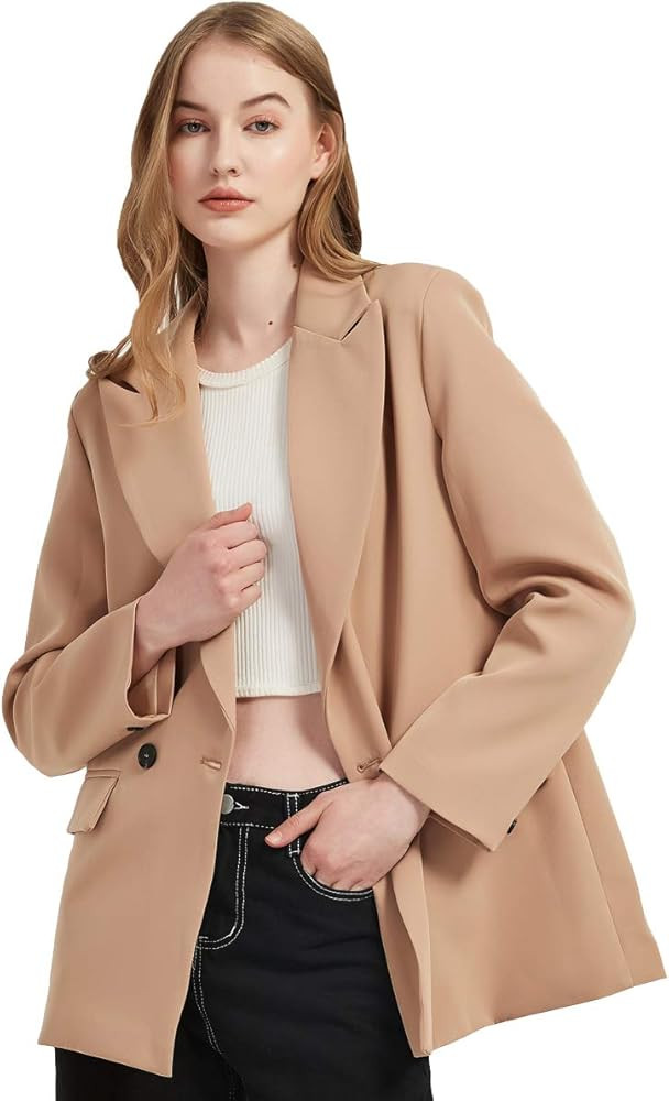RZIV Women's Casual Long Sleeve Lapel Oversized Button Work Office Blazer Suit Jacket | Amazon (US)