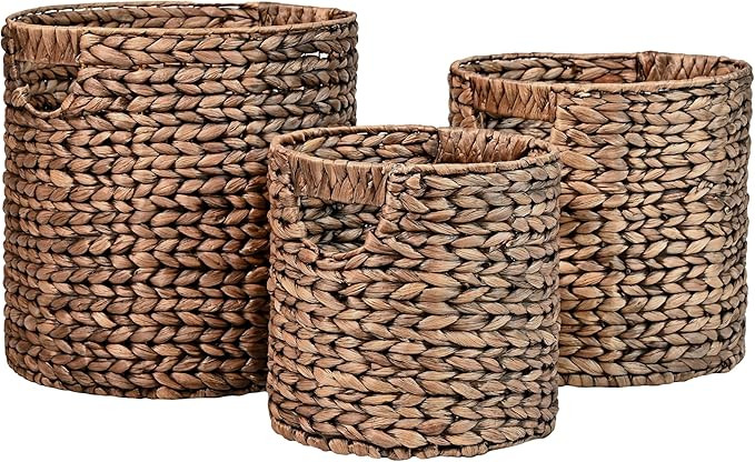 Amazon.com: happimess BSK2011B-3SET Avery Bohemian Cottage Handwoven Hyacinth Cylinder Nesting Wi... | Amazon (US)