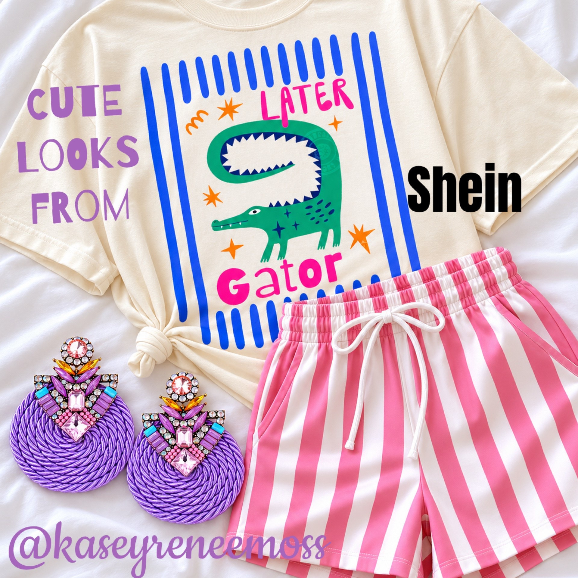 Super cute graphic tees, cute shorts, and stylish earrings to match any outfit from SHEIN, look super cute and comfy all summer long! Shop links below…