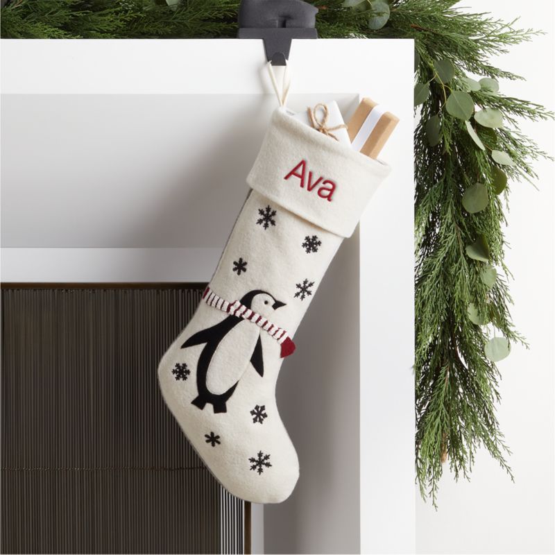 Penguin Portrait Personalized Christmas Stocking + Reviews | Crate and Barrel | Crate & Barrel