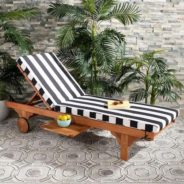 SAFAVIEH Outdoor Living Newport Black/ White Stripe Adjustable Lounge Chair - 27.6" x 78.7" x 14.... | Bed Bath & Beyond