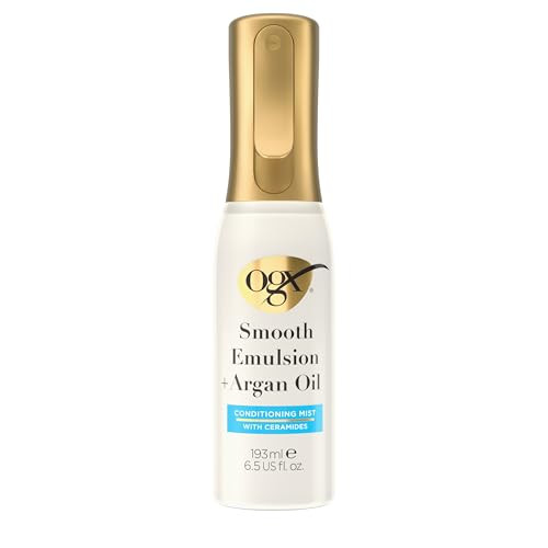 OGX Smooth Emulsion + Argan Oil Conditioning Hair Mist, Damage Repair Spray with Ceramides for 4x Smoother Hair* for up to 48 Hours Without the Weight, 450°F Heat Protection, 6.5 fl. oz | Amazon (US)