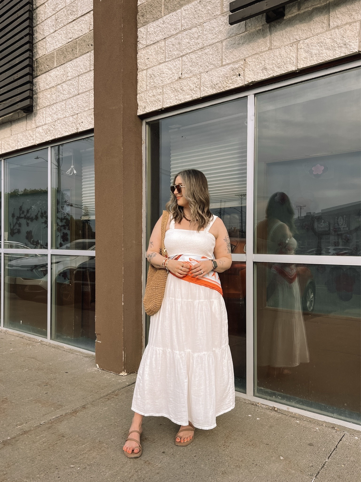 Summer date night outfit! Wearing my usual L in the white maxi dress. Crocs sandals are super comfy, I’m a 9.5-10 and wear a 10. Canadian scarf & crocs links are under similar products

#LTKsummer #LTKdresses #LTKmidsize