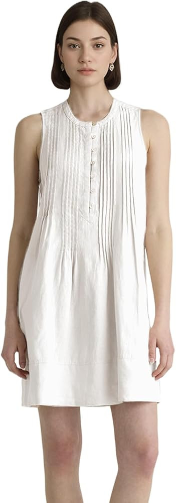 Women's Summer Linen Scoop Neck Sleeveless Swing Tank Dress Casual Front Button Dresses with Pock... | Amazon (US)