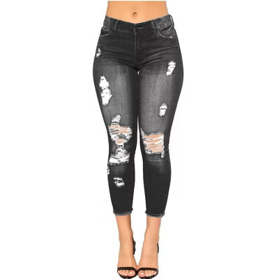 Clearlove Women Skinny Ripped Jeans Stretch Distressed Destroyed Denim Pants - Black,S | Target